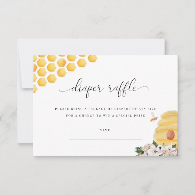 Babee Yellow Bee Floral Diaper Raffle Card Dankeskarte (Vorderseite)