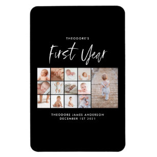 Babies first year photo collage script monochrome magnet