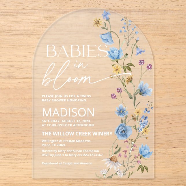 Babies in Bloom  | Twins Baby Shower  Acryleinladungen (Vorderseite)