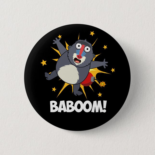 Baboom Funny explodieren Baboon Pun Dark BG Button (Vorderseite)