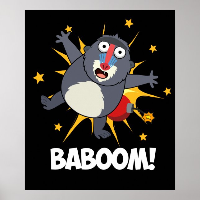 Baboom Funny explodieren Baboon Pun Dark BG Poster (Vorne)