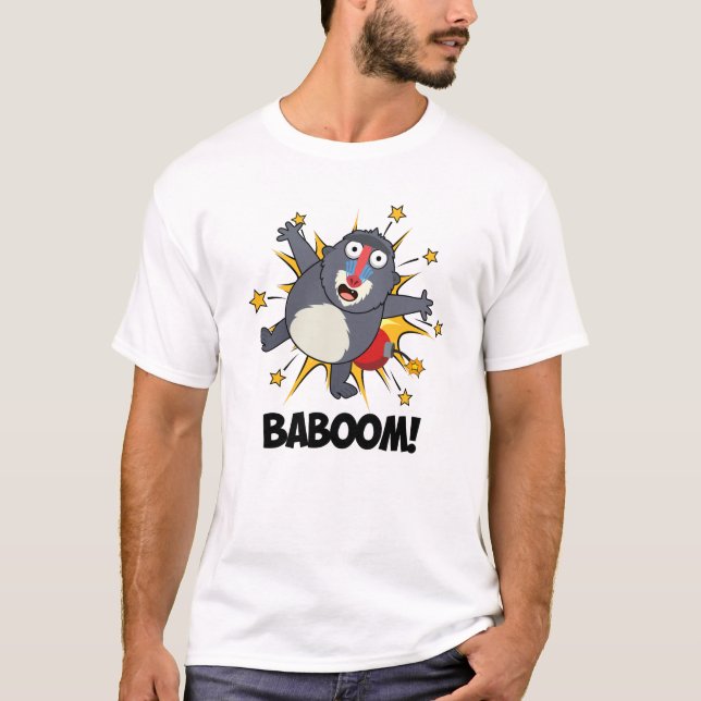Baboom Funny Exploding Baboon Pun T-Shirt (Vorderseite)