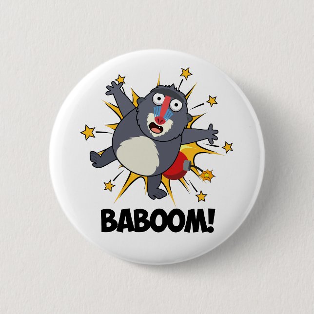 Baboom Funny Exploding Monkey Baboon Pun  Button (Vorderseite)