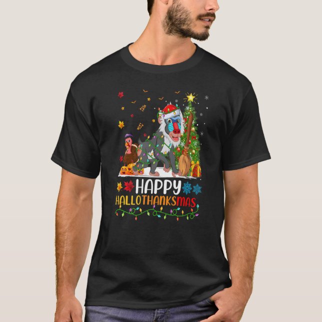 Baboon Animal Happy Baboon Hellothanksmas T-Shirt (Vorderseite)