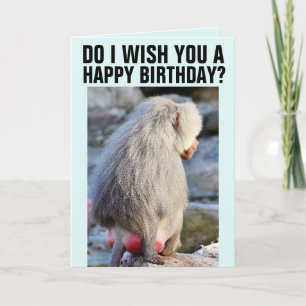BABOON BUTT FUNNY CARTES D'ANNIVERSAIRE, ROUGE & S