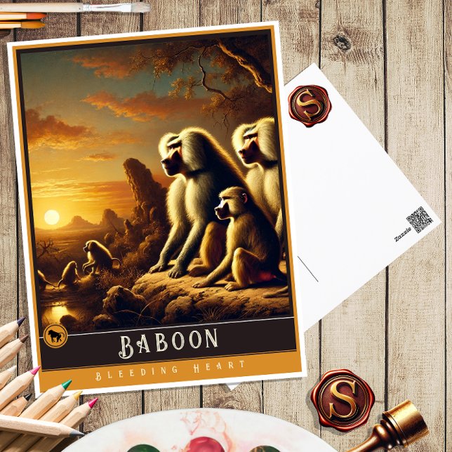 Baboon | Niedliche Vintage Tierpostkarte Postkarte (Von Creator hochgeladen)