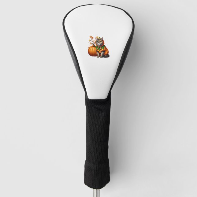 Babushka Halloween Cat Pumpkin Golf Headcover (Vorderseite)
