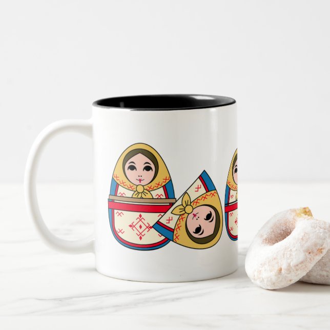 Babushka Ukrainische Nesting Dolls Tasse Kaffee (Mit Donut)