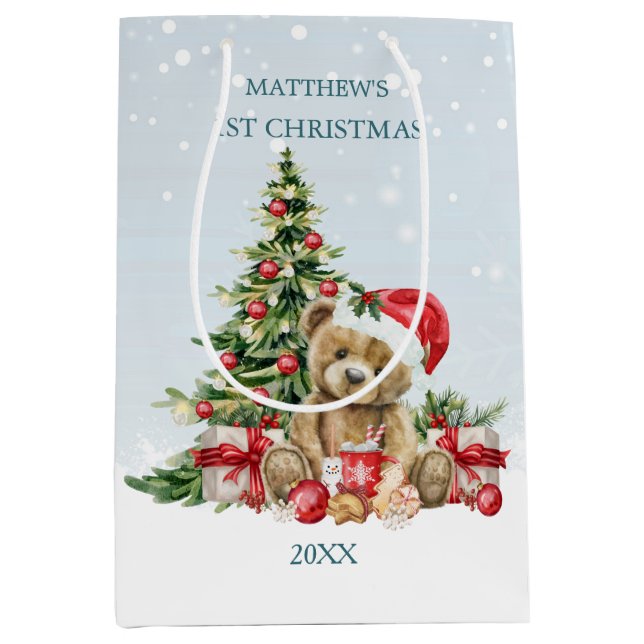 Baby 1 Christmas Teddy Bear Mittlere Geschenktüte (Vorderseite)