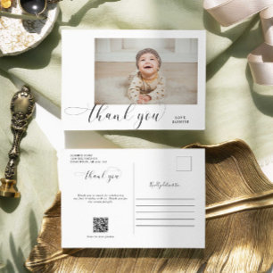 Baby 1. Geburtstag Danke Elegantes Skript QR-Code Postkarte