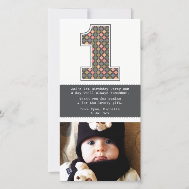 Baby 1. Geburtstag Nummer 1 Danke Foto-Karte (Vorderseite)