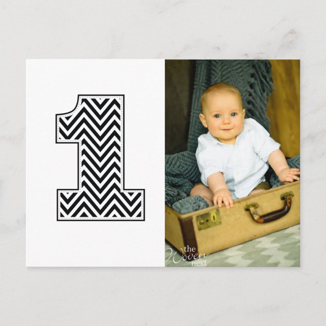 Baby 1. Geburtstag Zickzack Danke Foto Postcard Postkarte (Vorderseite)