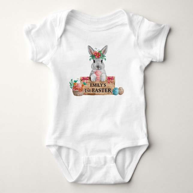 Baby 1. Osterfest - Bunny, Eggs & Osterkorb Baby Strampler (Vorderseite)