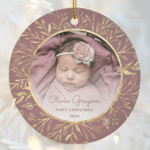 Baby 1. Weihnachten Foto Dusty Rose Gold Rund Keramik Ornament