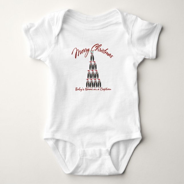 Baby 1. Weihnachten - Pinguin Tree - Personalisier Baby Strampler (Vorderseite)