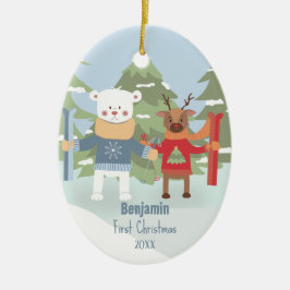 Baby 1. Weihnachtsbär Rentierdeer Keramik Ornament