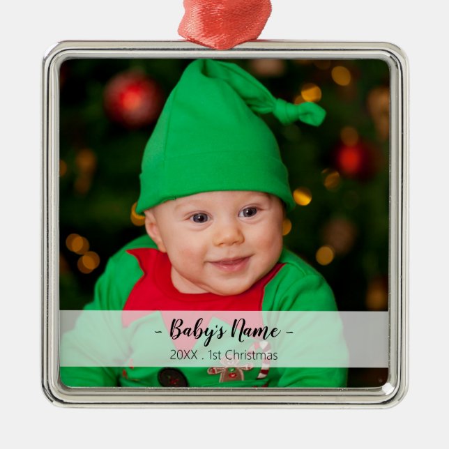 Baby 1. Weihnachtsjahr Foto Script Name Premium Ornament Aus Metall (Vorne)