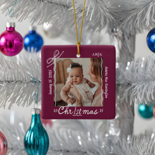 Baby 1. Weihnachtsminimale Hand Drawn Scribble Bow Keramikornament