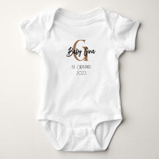 Baby 1 Weihnachtsmonogramm unisex Name Karosserie Baby Strampler (Vorderseite)
