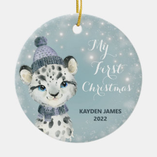 Baby 1. Weihnachtsschnee Leopard Wasserfarbe Keramik Ornament