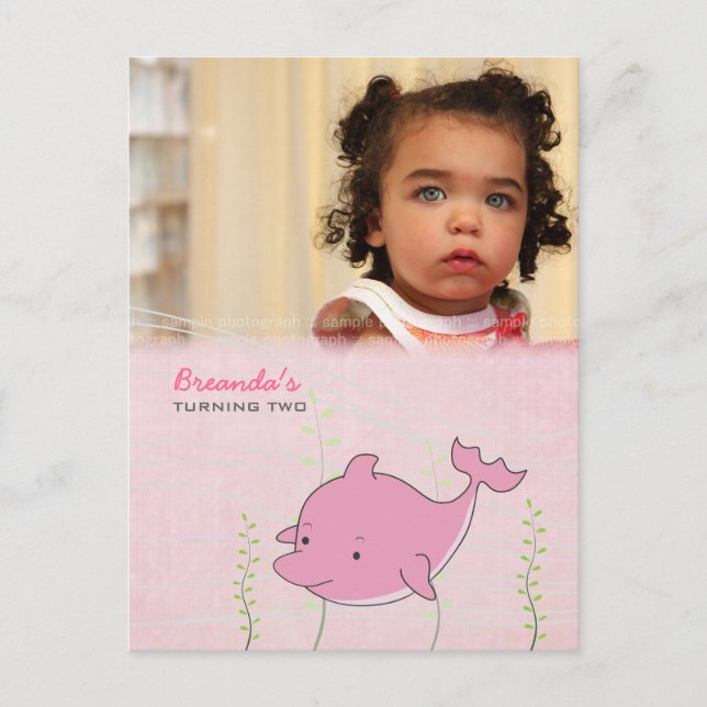 Baby 2nd Birthday Party Dolphin Invitation Card (Devant)