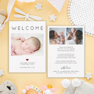 Baby 3 Foto Willkommens-Typografie Geburtsankündig Mitteilungskarte