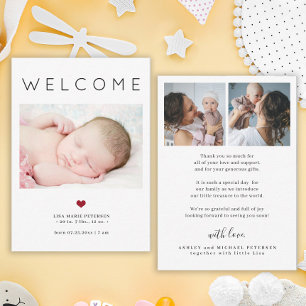 Baby-3-Foto-Willkommens-Typografie-Geburtsanzeige Einladung