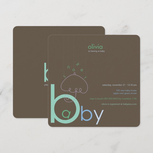 Baby "a" in B Belly Blue Whimsical Boy Baby Dusche Einladung (Vorne/Hinten)