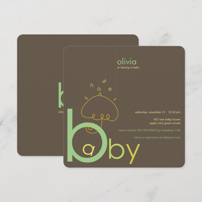 Baby a in B Belly Green Whimsical Chic Baby Dusche Einladung (Vorne/Hinten)