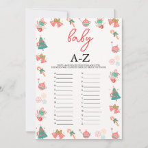 Baby A-Z Jeu Carte Baby shower de Noël