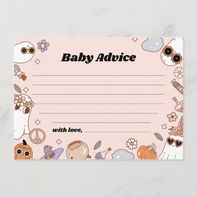 Baby Advice Groovy Halloween Baby Showcard Hinweiskarte (Vorderseite)