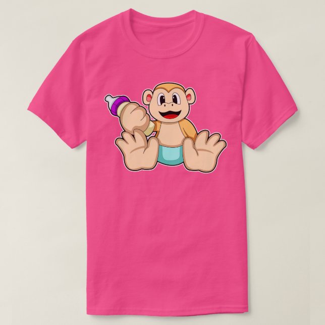 Baby Affe mit Flasche T-Shirt (Design vorne)