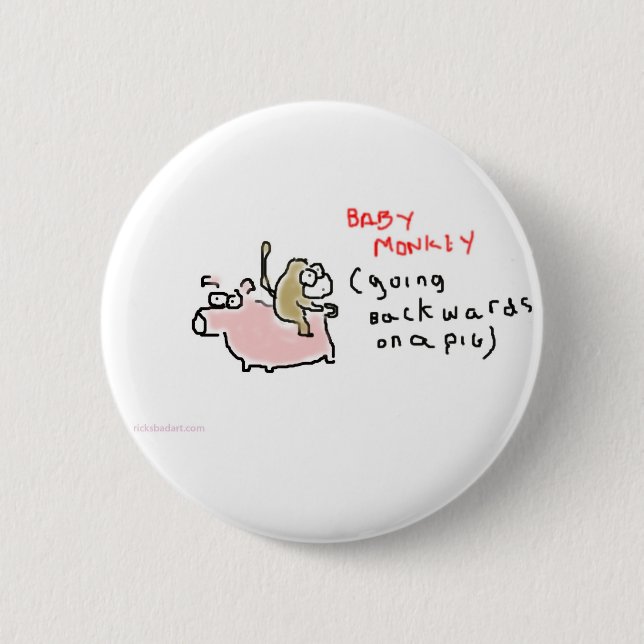 Baby-Affe (rückwärts fahrend auf ein Schwein) Button (Vorderseite)