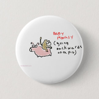 Baby-Affe (rückwärts fahrend auf ein Schwein) Button