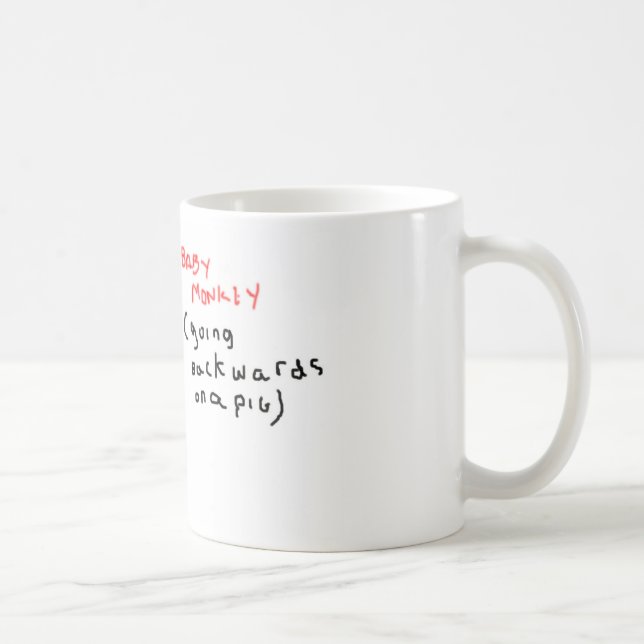 Baby-Affe (rückwärts fahrend auf ein Schwein) Kaffeetasse (Rechts)
