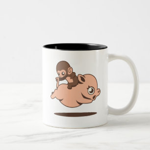 Baby-Affe-(rückwärts gehend auf ein Schwein) Tas Zweifarbige Tasse