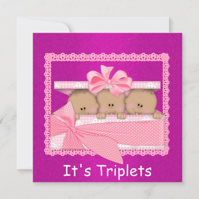 Baby African American GIRL Triplets Baby Dusche Einladung (Vorderseite)