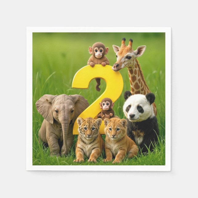 Baby African Animals With a Big Number Two Serviette (Vorderseite)