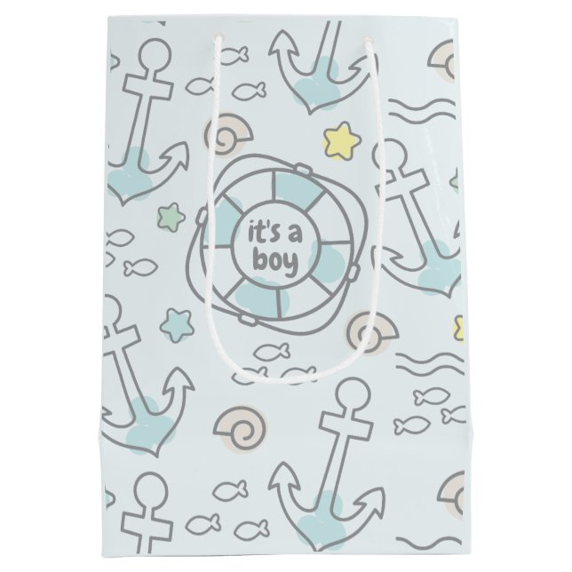 Baby Ahoy Nautical Baby Boy Geschenktasche Mittlere Geschenktüte (Rückseite)