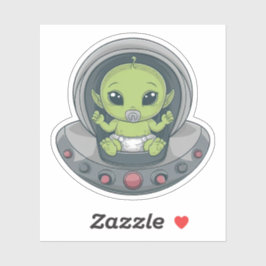 Baby Alien in UFO Aufkleber