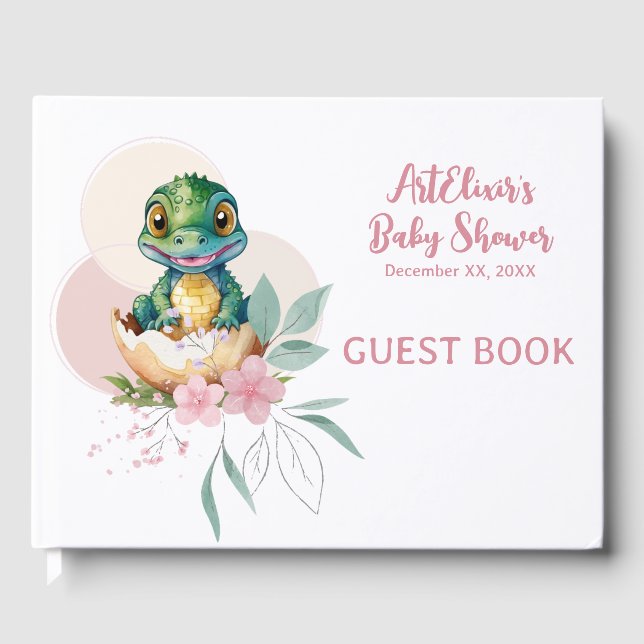 Baby Alligator hält Blumenbaby-Dusche fest Gästebuch (Vorderseite)