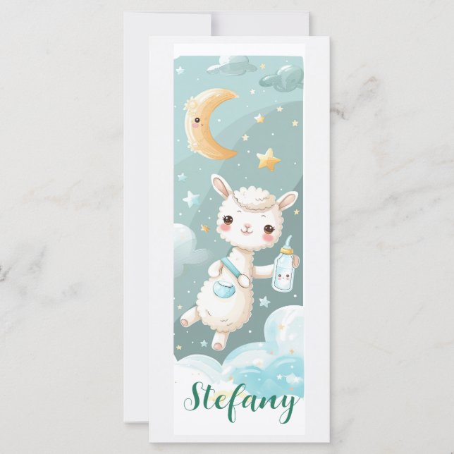 Baby Alpaca Watercolor Personalisiertes Lesezeiche Karte (Vorderseite)