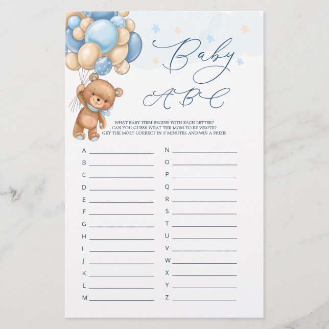 Baby Alphabet ABC Game Teddy Bear Baby Dusche (Vorderseite)