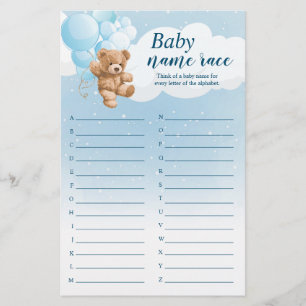 Baby Alphabet Name Race Blue Bear Baby Showspiel Flyer