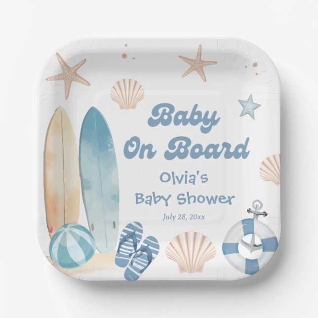 Baby an Bord Baby Dusche Surf Beach Pappteller (Vorderseite)