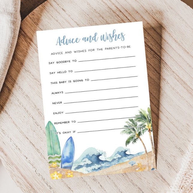 Baby an Bord Beach Baby Advisor und Wish Game (Surfing Summer Boy Baby Shower Advice and Wishes Game)