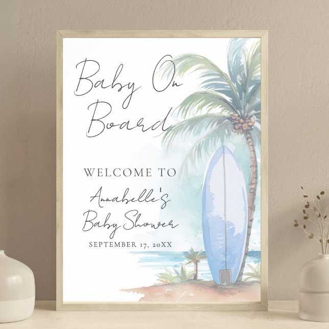 Baby an Bord Beach Baby Dusche Begrüßungszeichen Poster (Baby On Board Beach Baby Shower Welcome Sign )