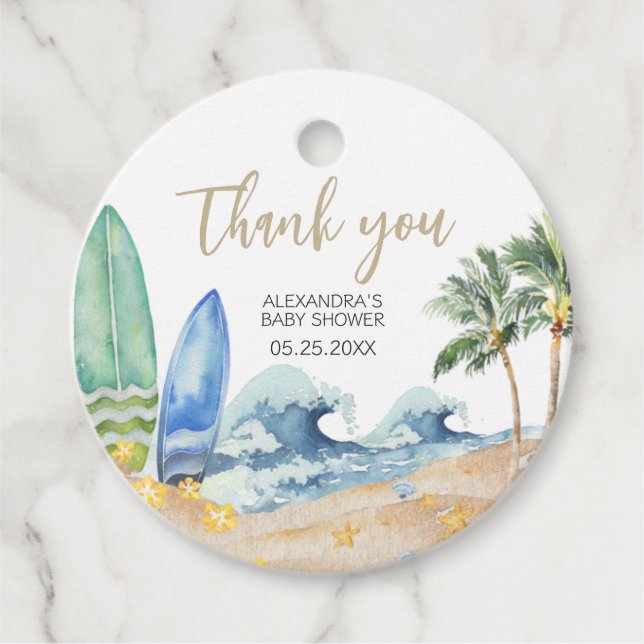 Baby an Bord Beach Baby Dusche Round Geschenkanhänger (Vorderseite)