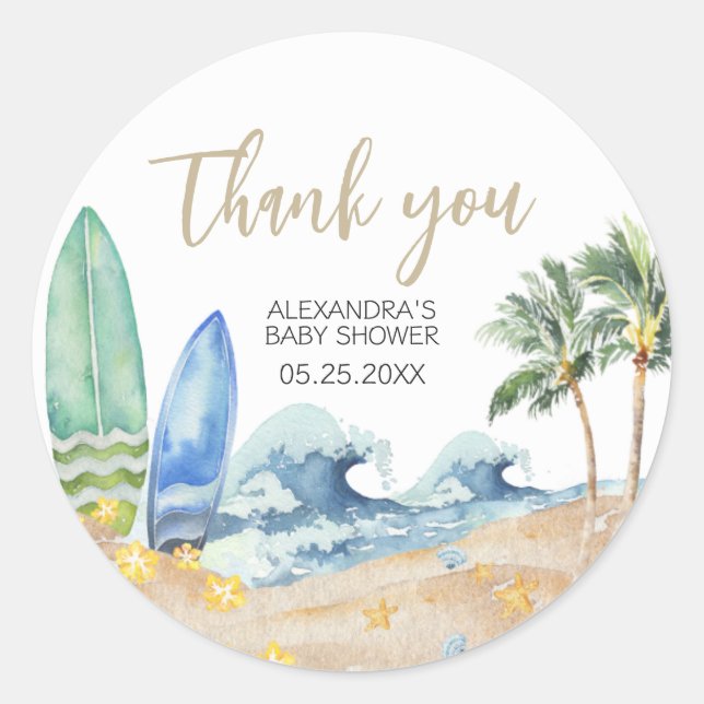 Baby an Bord Beach Baby Dusche Runder Aufkleber (Vorderseite)