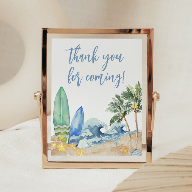 Baby an Bord Beach Danke, dass du gekommen bist Poster (Surfing Summer Boy Baby Shower Thank you for Coming Sign)
